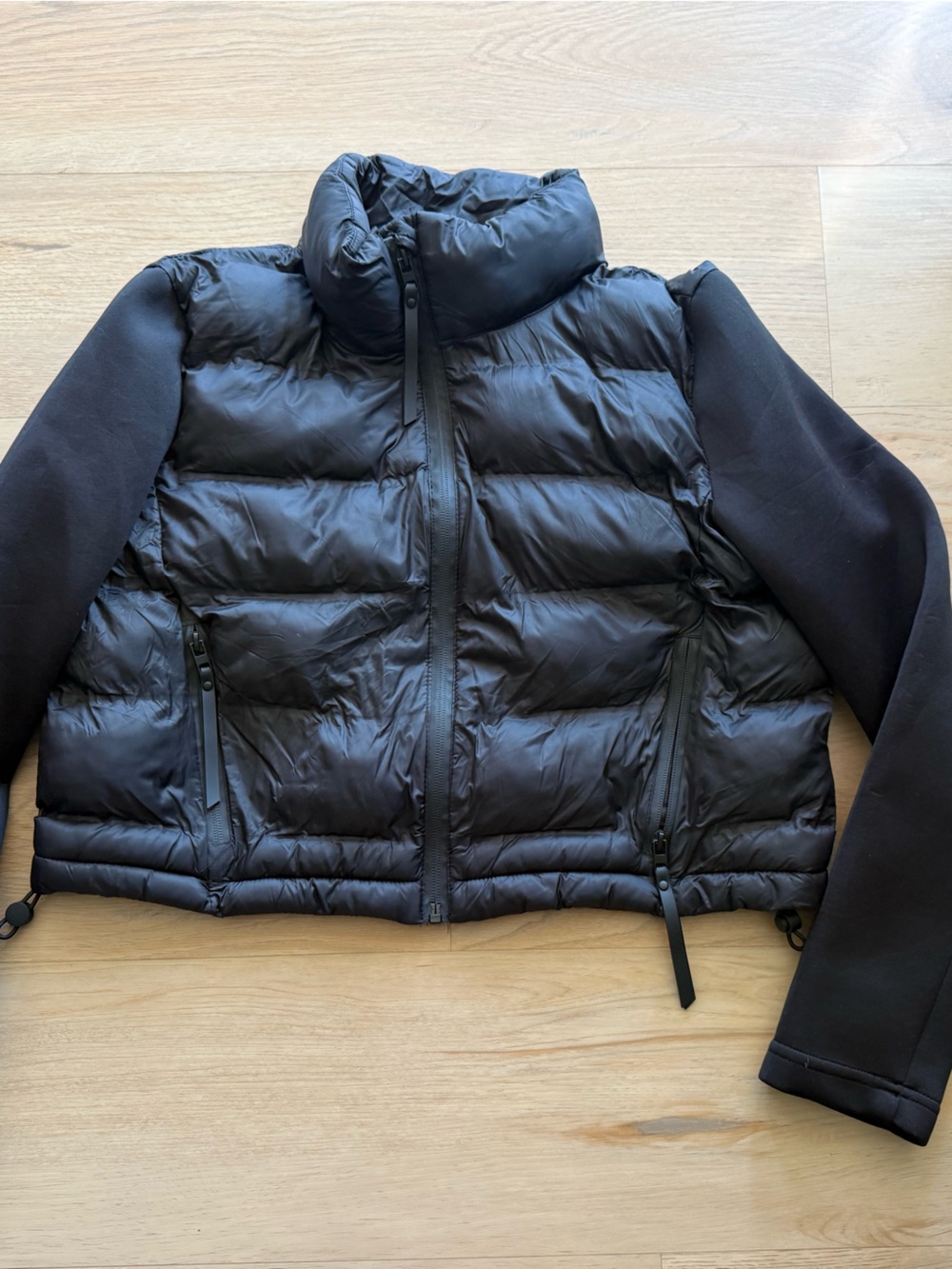 Zara Black Quilted Puffer Jacket with Knit Sleeves